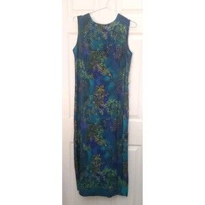 R&K Originals Blue Green Floral Dress Size 12 Polyester Faux Side Buttons
